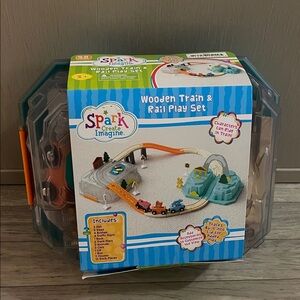 Spark create imagine new NIB wooden train & rail play set gift